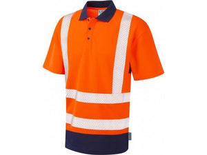 Leo Mortehoe ISO 20471 Class 2 Dual Colour Coolviz Plus Polo Shirt - Orange/Navy